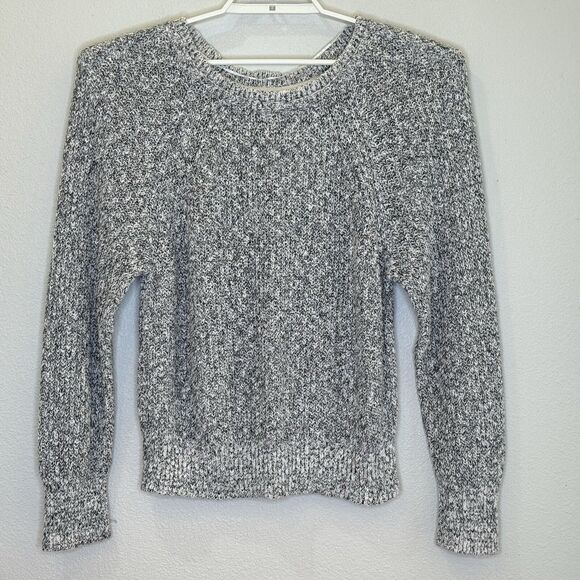 Free People Pullover Sweater Sz Large White Black Long Sleeve Cotton Blend Knit - Picture 1 of 7